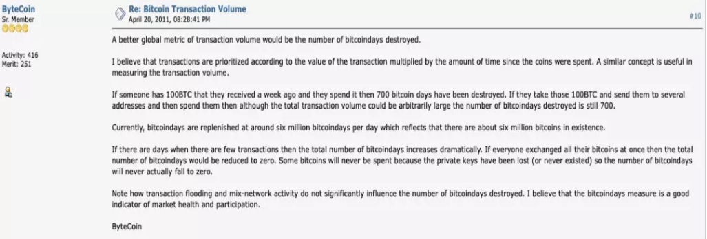 ByteCoin提出的幣天指標